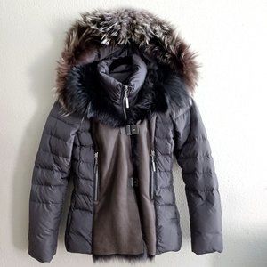 AFG 1972 Down Puffer jacket real fur leather designer Italy, sz 44/US 8 NEW!